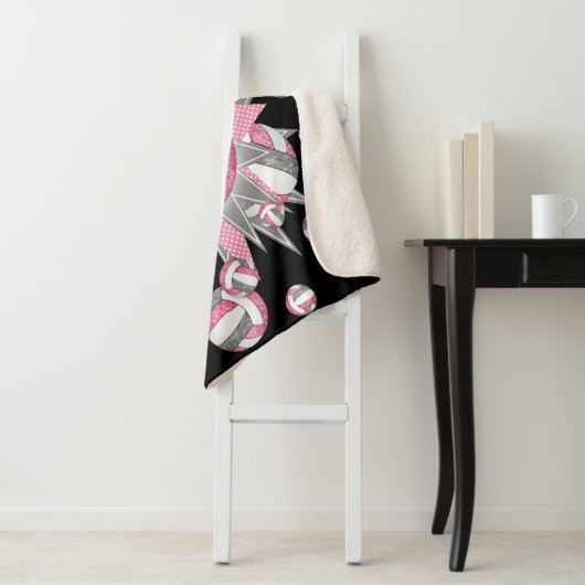 Rosa graue gürtelige Volleyballstars personalisier Sherpadecke (Beispiel)