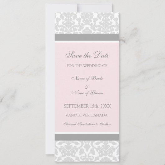Rosa graue Hochzeit Speichern Sie die Datumskarte Save The Date (Vorderseite)