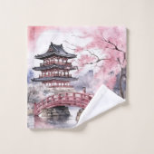 Rosa Graue japanische Sakura Blüten Pagode Badhandtuch Set (Waschlappen)