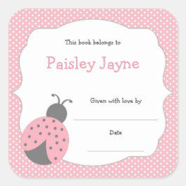Rosa graue Ladybug Buchzeichen / Babydusche buchen Quadratischer Aufkleber