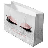 Rosa graue Lash Blush Makeup Glitzer Name Monogram Große Geschenktüte (Vorderseite Schrägansicht)