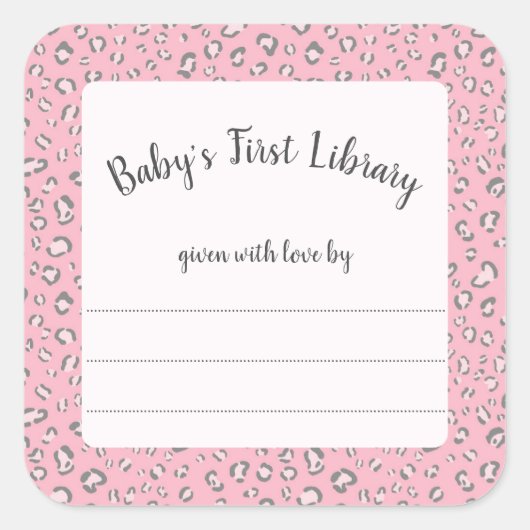 Rosa Graue Leopard Rahmen 2 Buchzeichen Quadratischer Aufkleber (Vorderseite)