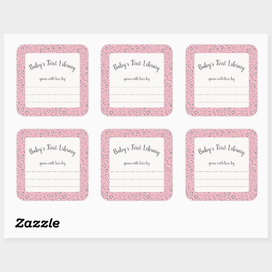 Rosa Graue Leopard Rahmen 2 Buchzeichen Quadratischer Aufkleber (Blatt)