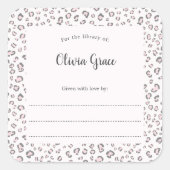 Rosa Graue Leopard-Rahmen mit Buchzeichen Quadratischer Aufkleber (Vorderseite)