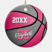 Rosa-graue Mädchen Sport Keepake Basketball Keramik Ornament (Hinten)