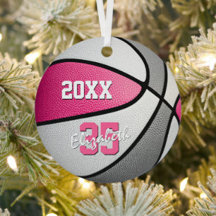 Rosa-graue Mädchen Sport Keepake Basketball Ornament Aus Metall