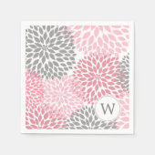 Rosa graue Monogram Dahlias Dinner Servietten (Vorderseite)