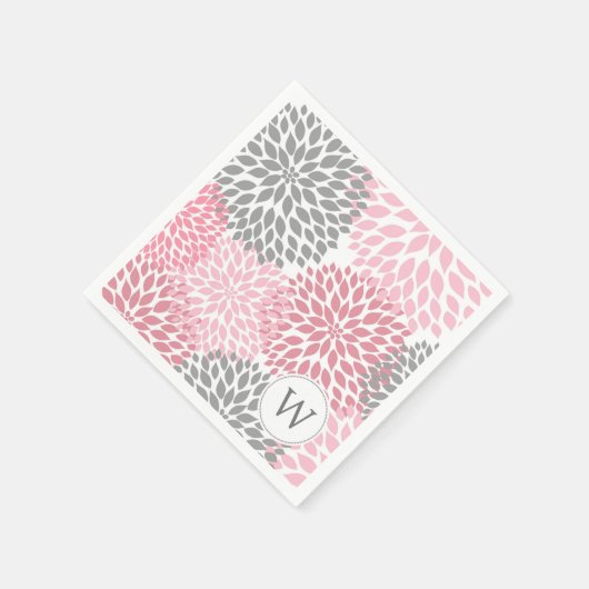 Rosa graue Monogram Dahlias Dinner Servietten (Ecke)