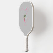 Rosa graue Monogramm Aquarellfarbe Blume grau Pickleball Schläger (Links)