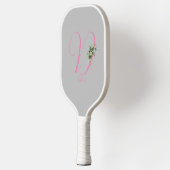 Rosa graue Monogramm Aquarellfarbe Blume grau Pickleball Schläger (Links)