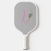 Rosa graue Monogramm Aquarellfarbe Blume grau Pickleball Schläger (Rückseite)