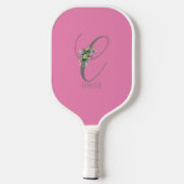Rosa graue Monogramm-Blume Buchstaben C Pickleball Schläger (Rückseite)