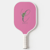 Rosa graue Monogramm-Blume Buchstaben C Pickleball Schläger (Vorderseite)