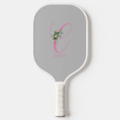Rosa graue Monogramm-Blume Buchstaben C Pickleball Schläger (Vorderseite)