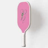 Rosa graue Monogramm-Blume Pickleball Schläger (Links)