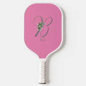 Rosa graue Monogramm-Blume Pickleball Schläger (Rückseite)