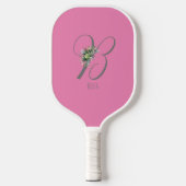 Rosa graue Monogramm-Blume Pickleball Schläger (Vorderseite)