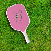 Rosa graue Monogramm-Blume Pickleball Schläger