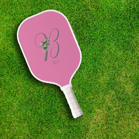 Rosa graue Monogramm-Blume Pickleball Schläger