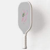 Rosa graue Monogramm-Blume Pickleball Schläger (Links)