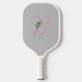 Rosa graue Monogramm-Blume Pickleball Schläger (Rückseite)