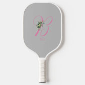Rosa graue Monogramm-Blume Pickleball Schläger (Vorderseite)