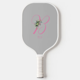 Rosa graue Monogramm-Blume Pickleball Schläger