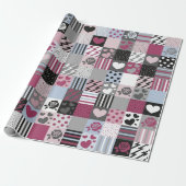 Rosa & Graue Patchwork-Herzen Geschenkpapier (Ungerollt)