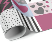 Rosa & Graue Patchwork-Herzen Geschenkpapier (Rolleneckpunkt)