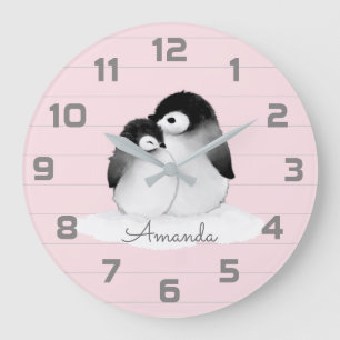 Rosa Graue Pinguin Kinderzimmer Decke Wand Uhr