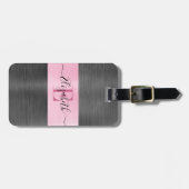 Rosa graue Pinselmetall-Script Monogram Gepäckanhänger (Vorderseite horizontal)
