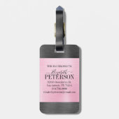 Rosa graue Pinselmetall-Script Monogram Gepäckanhänger (Rückseite vertikal)