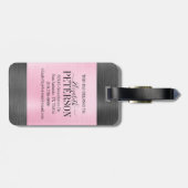 Rosa graue Pinselmetall-Script Monogram Gepäckanhänger (Rückseite horizontal)