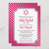 Rosa, graue Polka Dots Bat Mitzvah Einladung (Vorne/Hinten)