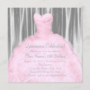 Rosa Graue Quinceañera Einladung
