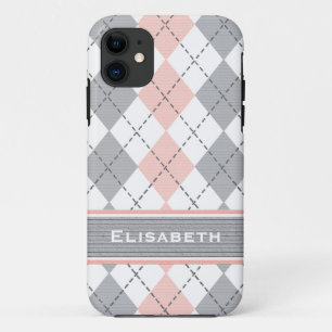 Rosa graue Raute Preppy iPhone 11 Hülle