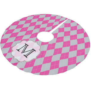Rosa graue Raute Trian Monogram, Initial Tree Skir Polyester Weihnachtsbaumdecke