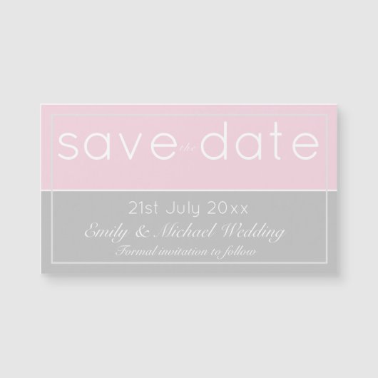 Rosa graue Save the Date magnetische Hochzeit Magnetkarte (Vorderseite)