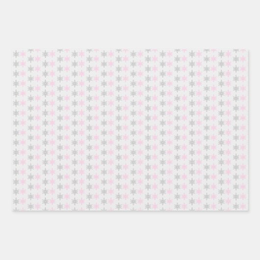 Rosa graue Schneeflocken Geschenkpapier Set (Vorderseite 2)