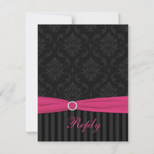 Rosa, graue schwarze Damaskus Streifen Scrolls Ant RSVP Karte