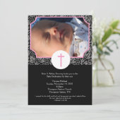 Rosa/graue/schwarze Taufe Baby Dedication 12x18 Einladung (Stehend Vorderseite)