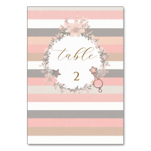 Rosa Graue Streifen Kranz Baby Shower Tischnummer
