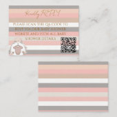 Rosa Graue Streifen QR Code RSVP Mitteilungskarte (Vorne/Hinten)