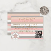Rosa Graue Streifen QR Code RSVP Mitteilungskarte (Vorderseite/Rückseite Beispiel)