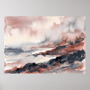 Rosa Graue Sturm-Meereslandschaft Poster