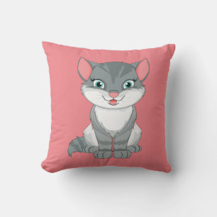 Rosa Graue Tabby-Kitty-Cartoon-Kätzchen Süße Katze Kissen