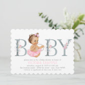 Rosa Graue Tutu Kinderdusche Einladungen (Stehend Vorderseite)