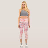 Rosa, graue und Lila Marmorierung Capri Leggings (Vorderseite)