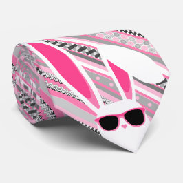 Rosa, graue und weiße Streifen mit weißem Osterhas Krawatte