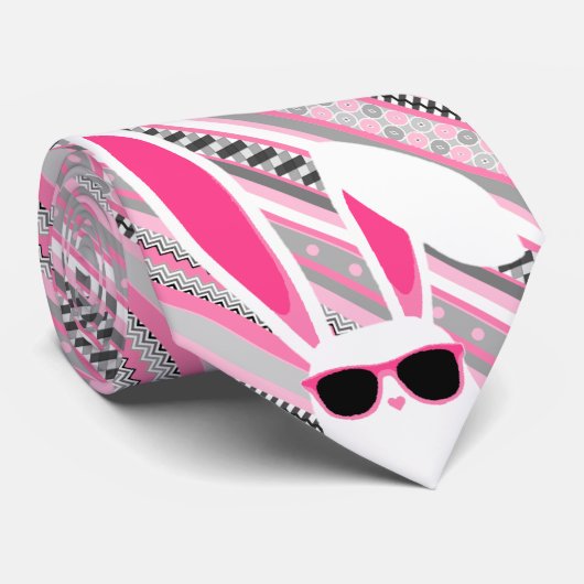 Rosa, graue und weiße Streifen mit weißem Osterhas Krawatte (Gerollt)